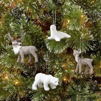 4pk Faux Fur Animals Christmas Tree Ornament Set Polar Bear/Seal/Fawn/Buck - Wondershop™ 1 4pk Faux Fur Animals Christmas Tree Ornament Set Polar Bear/Seal/Fawn/Buck - Wondershop™
