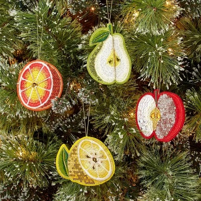 4ct Sequined Felt Fruit Christmas Tree Ornament Set - Wondershop™ 1 4ct Sequined Felt Fruit Christmas Tree Ornament Set - Wondershop™