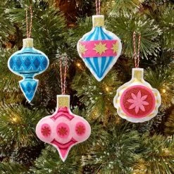 4ct Fabric Ornament Christmas Tree Ornament Set Blue/Pink/Red - Wondershop™