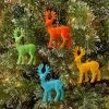 4ct Flocked Deer Christmas Tree Ornament Set Blue/Green/Yellow/Red - Wondershop™