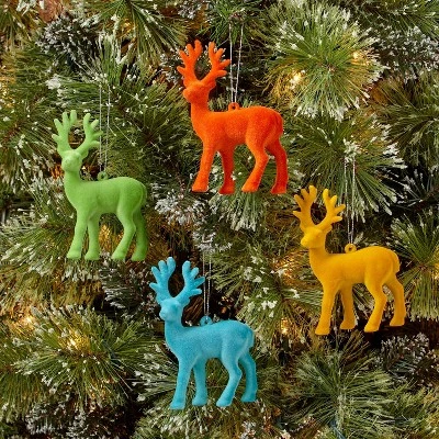 4ct Flocked Deer Christmas Tree Ornament Set Blue/Green/Yellow/Red - Wondershop™ 1 4ct Flocked Deer Christmas Tree Ornament Set Blue/Green/Yellow/Red - Wondershop™