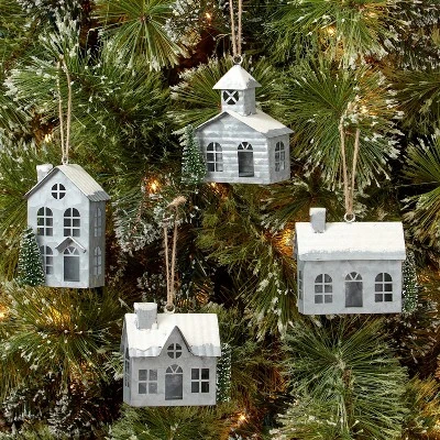 4ct Galvanized Metal Village Christmas Tree Ornament Set - Wondershop™ 1 4ct Galvanized Metal Village Christmas Tree Ornament Set - Wondershop™