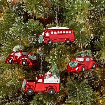 4ct Plastic Vehicle Christmas Tree Ornament Set Red - Wondershop™ 1 4ct Plastic Vehicle Christmas Tree Ornament Set Red - Wondershop™