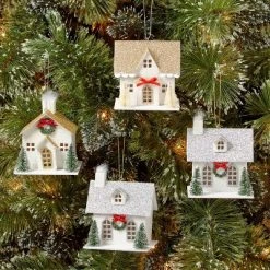 4pk 4" Paper House Christmas Tree Ornament Set - Wondershop™