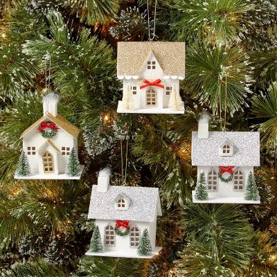 4pk 4" Paper House Christmas Tree Ornament Set - Wondershop™ 1 4pk 4" Paper House Christmas Tree Ornament Set - Wondershop™