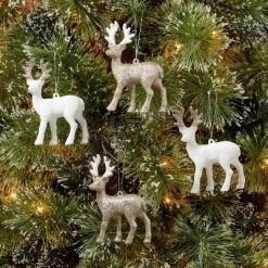 4pk Glitter Deer Christmas Tree Ornament Set Gold/White - Wondershop™