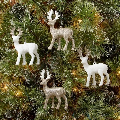 4pk Glitter Deer Christmas Tree Ornament Set Gold/White - Wondershop™ 1 4pk Glitter Deer Christmas Tree Ornament Set Gold/White - Wondershop™