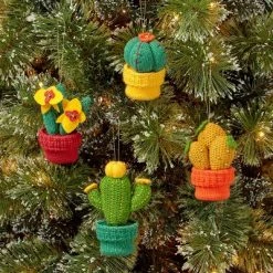 4ct Knit Fabric Succulent Christmas Tree Ornament Set - Wondershop™