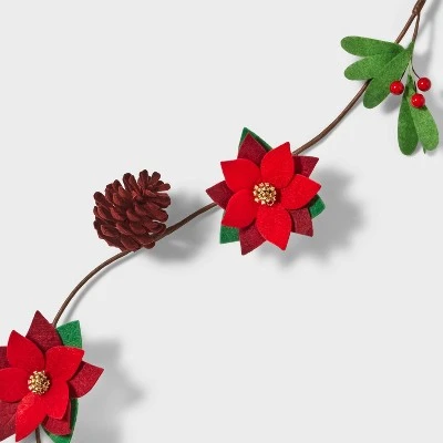 5' Fabric Poinsettia Artificial Christmas Garland Red - Wondershop™ 2 5' Fabric Poinsettia Artificial Christmas Garland Red - Wondershop™ - Image 2