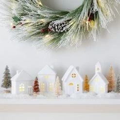 10pc Battery Operated Decorative Ceramic Village Kit White with Neutral Trees - Wondershop™