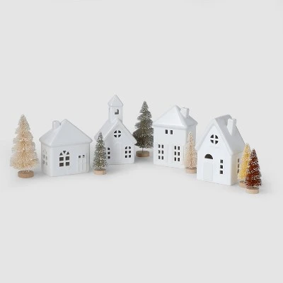 10pc Battery Operated Decorative Ceramic Village Kit White with Neutral Trees - Wondershop™ 2 10pc Battery Operated Decorative Ceramic Village Kit White with Neutral Trees - Wondershop™ - Image 2