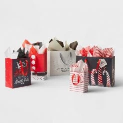 5ct Assorted Gift Bag Red/White/Silver - Wondershop™