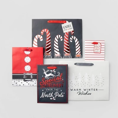 5ct Assorted Gift Bag Red/White/Silver - Wondershop™ 2 5ct Assorted Gift Bag Red/White/Silver - Wondershop™ - Image 2
