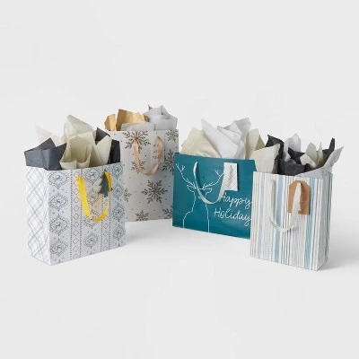 4ct Assorted Gift Bag Deer/Snowflake/Stripes - Wondershop™ 1 4ct Assorted Gift Bag Deer/Snowflake/Stripes - Wondershop™