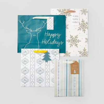 4ct Assorted Gift Bag Deer/Snowflake/Stripes - Wondershop™ 2 4ct Assorted Gift Bag Deer/Snowflake/Stripes - Wondershop™ - Image 2