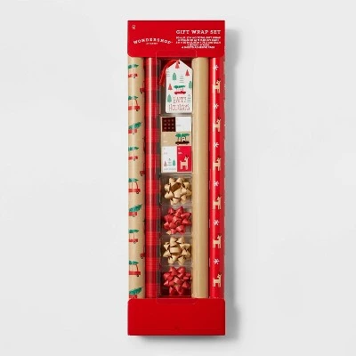 80 sq ft Gift Wrap Pack Kraft Brown/Red - Wondershop™ 2 80 sq ft Gift Wrap Pack Kraft Brown/Red - Wondershop™ - Image 2