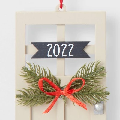 4ct Wood Door Christmas Tree Ornament Set Red/Tan/White/Black - Wondershop™ 2 4ct Wood Door Christmas Tree Ornament Set Red/Tan/White/Black - Wondershop™ - Image 2