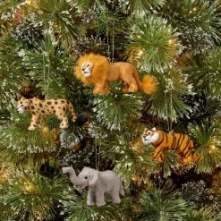 4ct Faux Fur Animal Christmas Tree Ornament Set Lion/Tiger/Elephant/Leopard - Wondershop™