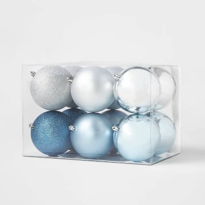12ct Round Plastic Christmas Tree Ornament Set - Wondershop™ Blue/silver 2 12ct Round Plastic Christmas Tree Ornament Set - Wondershop™ Blue/silver - Image 2