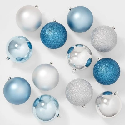 12ct Round Plastic Christmas Tree Ornament Set - Wondershop™ Blue/silver 3 12ct Round Plastic Christmas Tree Ornament Set - Wondershop™ Blue/silver - Image 3