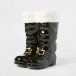 10" Ceramic Santa Boots Decorative Figurine Black - Wondershop™