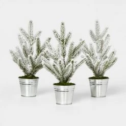 3pc Flocked Mini Tree in Galvanized Metal Bucket Silver - Wondershop™