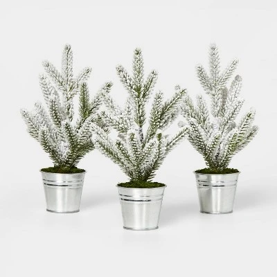 3pc Flocked Mini Tree in Galvanized Metal Bucket Silver - Wondershop™ 1 3pc Flocked Mini Tree in Galvanized Metal Bucket Silver - Wondershop™