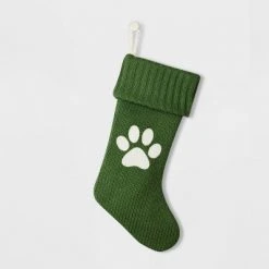 Wondershop Sales 60 20" Knit Monogram Christmas Stocking Green Paw Print - Wondershop™