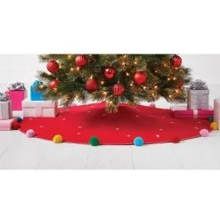 48in Faux Wool Snowflakes Tree Skirt with Pompoms Red - Wondershop™