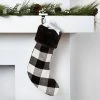Buffalo Plaid Christmas Stocking with Faux Fur Cuff Black/Ivory - Wondershop™
