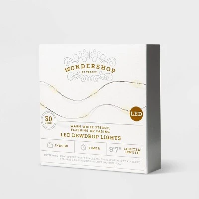 30ct Battery Operated LED Dewdrop Fairy String Lights Warm White with Silver Wire - Wondershop™ 1 30ct Battery Operated LED Dewdrop Fairy String Lights Warm White with Silver Wire - Wondershop™