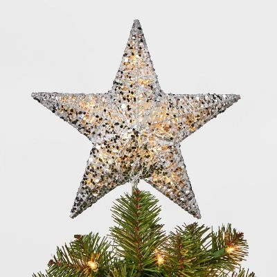 10in LED Lit Sequin Wrapped Star Tree Topper - Wondershop™ Silver 4 10in LED Lit Sequin Wrapped Star Tree Topper - Wondershop™ Silver - Image 4