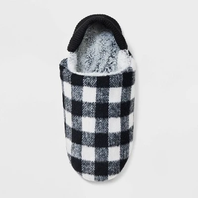 Adult Buffalo Check Plaid Fleece Lined Pull-On Slipper Socks with Huggable Heel & Grippers - Wondershop™ Black/White 2 Adult Buffalo Check Plaid Fleece Lined Pull-On Slipper Socks with Huggable Heel & Grippers - Wondershop™ Black/White - Image 2