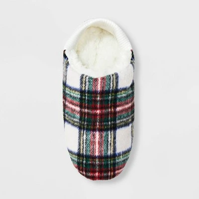 Adult Festive Plaid Faux Shearling Lined Pull-On Slipper Socks with Huggable Heel & Grippers - Wondershop™ Ivory 2 Adult Festive Plaid Faux Shearling Lined Pull-On Slipper Socks with Huggable Heel & Grippers - Wondershop™ Ivory - Image 2