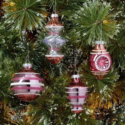 14ct Striped Glass Christmas Tree Ornament Set - Wondershop™ White/rose/magenta/purple 1 14ct Striped Glass Christmas Tree Ornament Set - Wondershop™ White/rose/magenta/purple