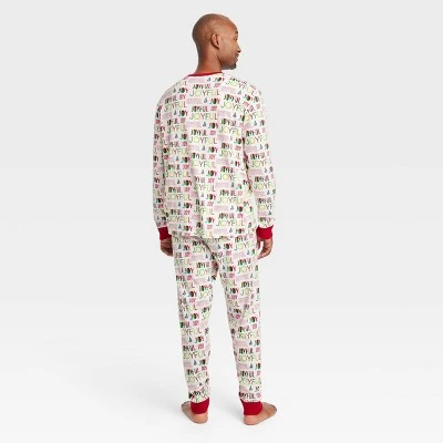 Men's Holiday Joyful Print Matching Family Pajama Set - Wondershop™ Cream 1 Men's Holiday Joyful Print Matching Family Pajama Set - Wondershop™ Cream