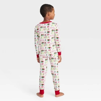 Kids' Holiday Joyful Print Matching Family Pajama Set - Wondershop™ White 1 Kids' Holiday Joyful Print Matching Family Pajama Set - Wondershop™ White
