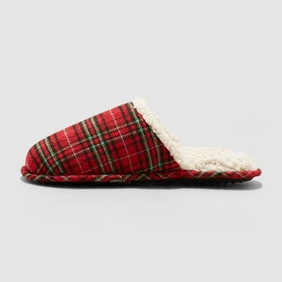 Men's Adult Plaid Slide Slippers - Wondershop™ Red 1 Men's Adult Plaid Slide Slippers - Wondershop™ Red