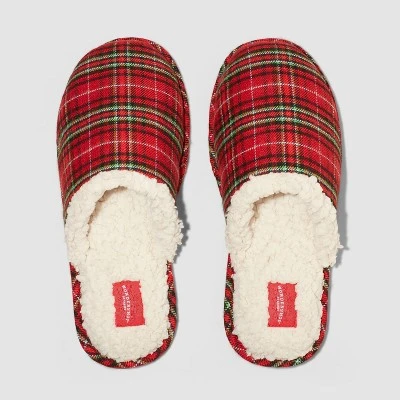 Men's Adult Plaid Slide Slippers - Wondershop™ Red 3 Men's Adult Plaid Slide Slippers - Wondershop™ Red - Image 3