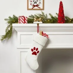 20" Knit Monogram Christmas Stocking White Paw Print - Wondershop™