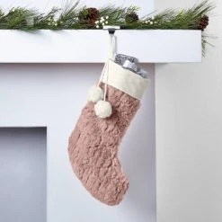 Plush Faux Fur Christmas Stocking with Velvet Cuff - Wondershop™ Blush