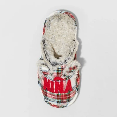 Girls' Nina Oso Plaid Slide Holiday Slippers - Wondershop™ Multicolor 2 Girls' Nina Oso Plaid Slide Holiday Slippers - Wondershop™ Multicolor - Image 2
