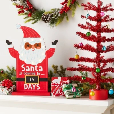16.5" Battery Operated Lit Wood 'Santa Is Coming' Christmas Countdown Sign Red - Wondershop™ 1 16.5" Battery Operated Lit Wood 'Santa Is Coming' Christmas Countdown Sign Red - Wondershop™