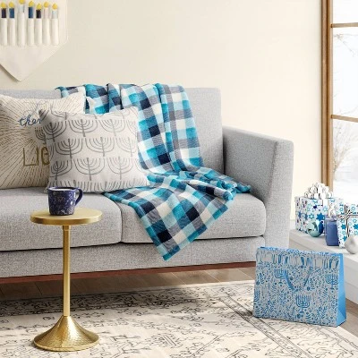 Hanukkah Check Printed Plush Throw Blanket Blue - Wondershop™ 1 Hanukkah Check Printed Plush Throw Blanket Blue - Wondershop™