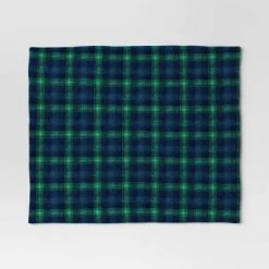 Plaid Printed Plush Throw Blanket Blue/Green - Wondershop™