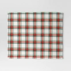 Tartan Plaid Printed Plush Throw Blanket Cream - Wondershop™