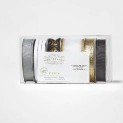 6ct End Fabric Ribbon White/Silver/Black/Gold 150ft - Wondershop™