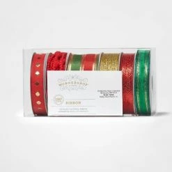 6ct End Fabric Ribbon Red/Gold/Green 150ft - Wondershop™