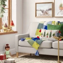 Wondershop Sales 48 Christmas Tree Print Lumbar Throw Pillow with Tassels Ivory - Wondershop™