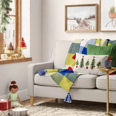 Christmas Tree Print Lumbar Throw Pillow with Tassels Ivory - Wondershop™ 1 Christmas Tree Print Lumbar Throw Pillow with Tassels Ivory - Wondershop™